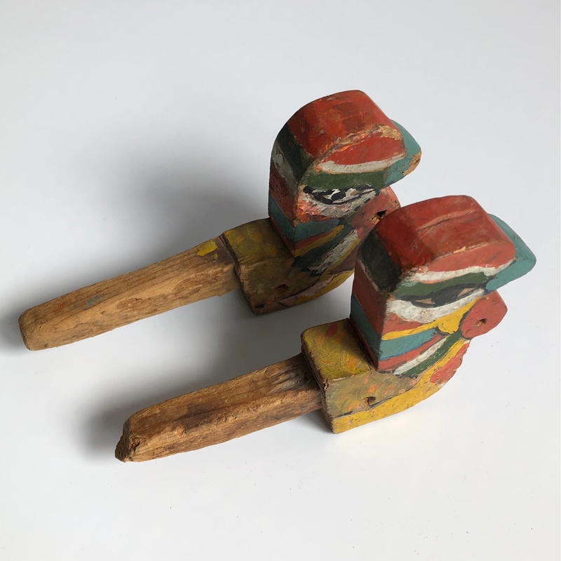 PAIR OF PAINTED WOODEN BIRD FIGURES FOR TEMPLE DECORATION | t a t a m i ...