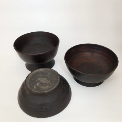 THREE WOODEN SOUP BOWLS