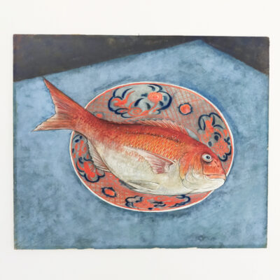SEA BREAM ON THE PLATE WITH RED PAINTINGS