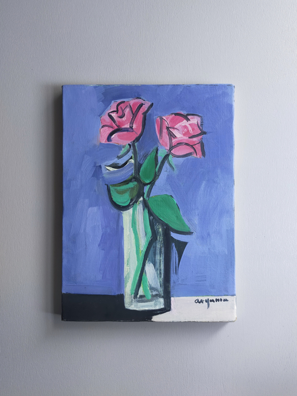 BLUE WALL AND RED ROSES